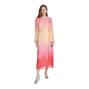 SOMETHING NAVY Pleated Tie Waist Long Sleeve Maxi Dress In Pink Combo Women's L